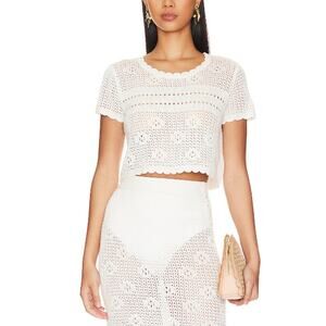 Callahan 'Sofia' White Crochet Knit Semi Sheer Top Size XS